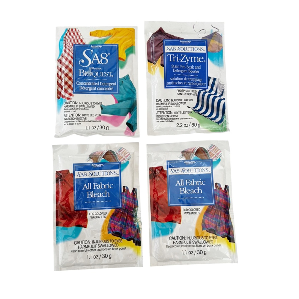 Amway SA8 Solutions Vintage 1997 Laundry Samples; Bleach, Bioquest, Tri-Zyme
